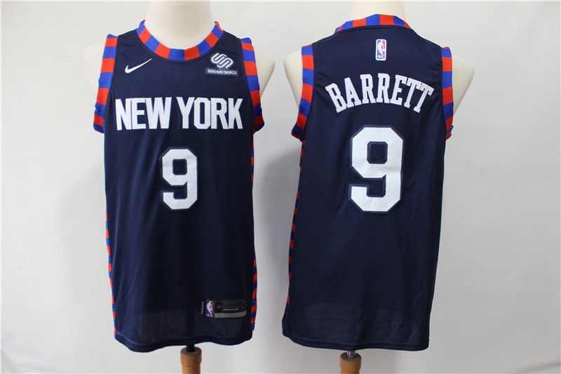 Men New York Knicks 9 Barrett Blue City Edition Nike NBA Jerseys